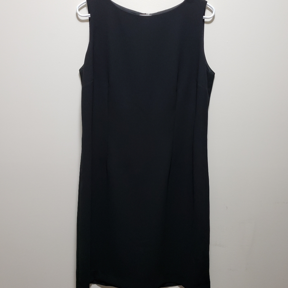 Vintage Pierre Cardin Classic Black Sleeveless Midi Dress Lined Back ZipSize 14